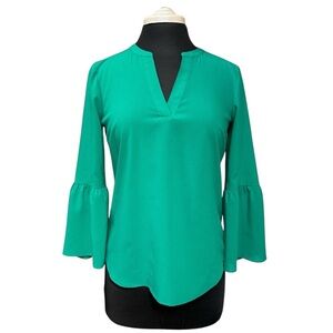 J. Crew Vibrant Green Blouse with Flared‎ Sleeves